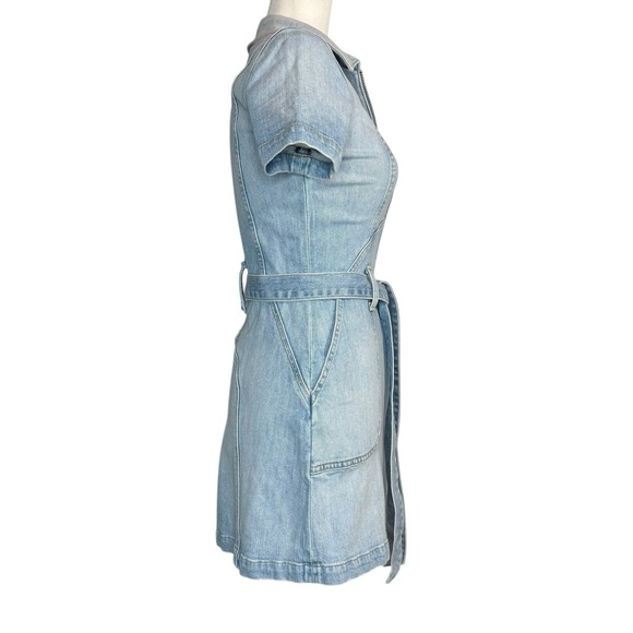 Alice + Olivia Jeans Blue Denim Mini Dress Size 2 Zipper Front Pockets Belted - Picture 5 of 14